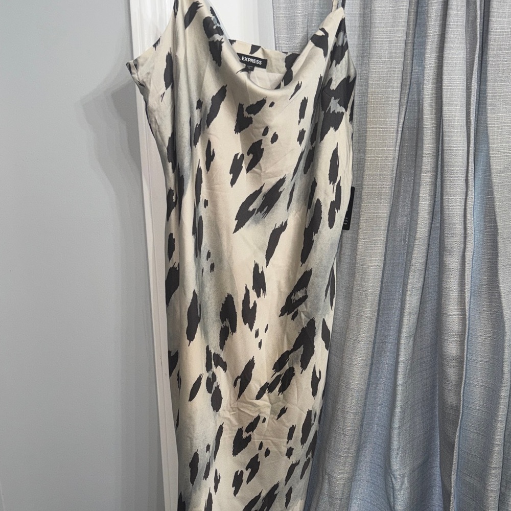 Express Cream and Black Animal-Print Midi Slip Dress